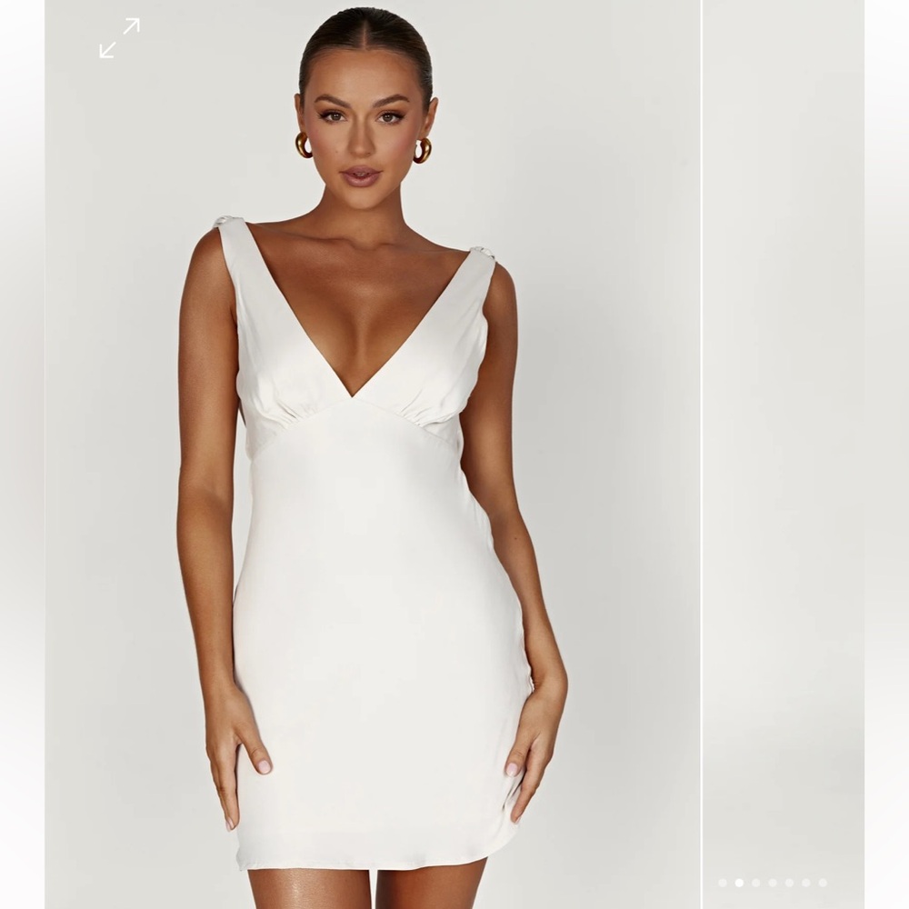 Meshki NADIA Satin Mini Dress With Cowl Back - Beige. Size Small